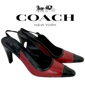 Coach Estelle Colorblock Slingback Heel Black and Red, Women's 6B